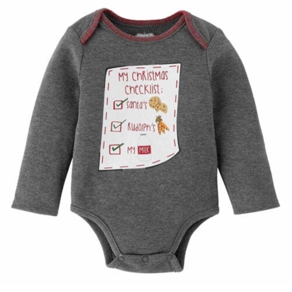 Mudpie Gray Long Sleeve My Christmas Checklist 0-6 Months Snap One Piece